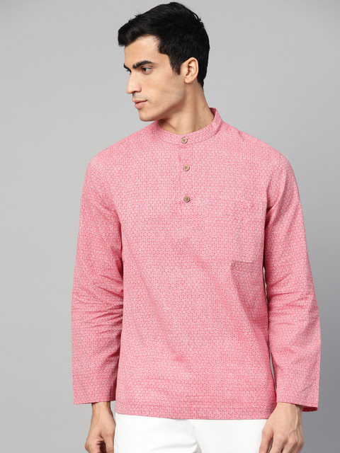 

Fabindia Men Pink Printed Slim Fit Straight Kurta