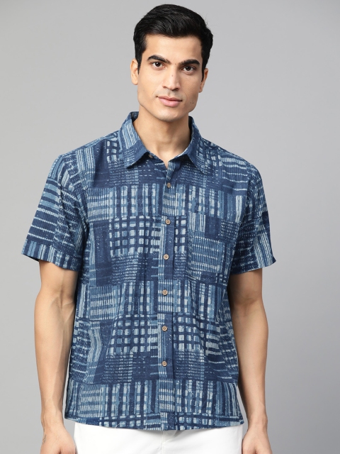 

Fabindia Men Navy Blue Regular Fit Printed Casual Shirt