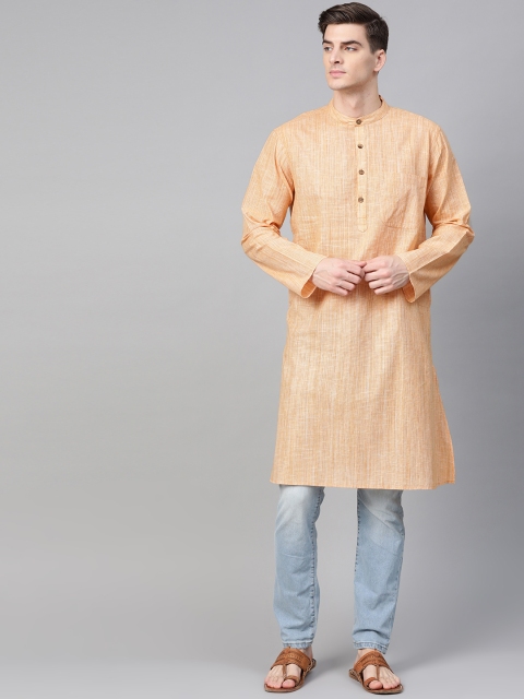 

Fabindia Men Orange Woven Design Straight Kurta
