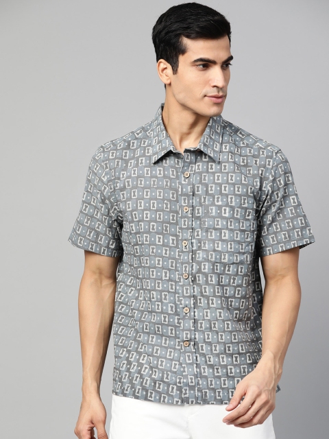

Fabindia Men Blue & Off-White Regular Fit Hand Block Printed Casual Shirt