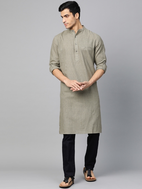

Fabindia Men Green & Black Knitted Slim Fit Checked Straight Kurta