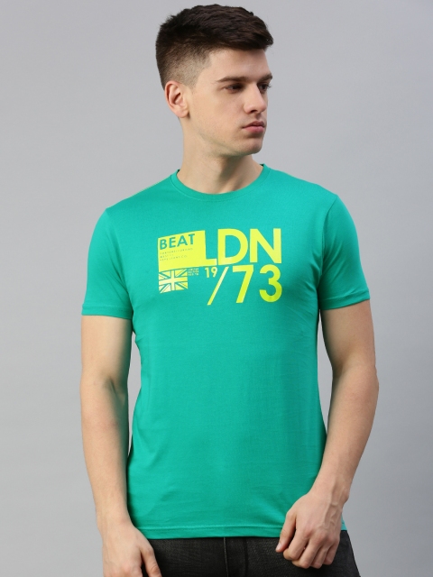 

BEAT LONDON by PEPE JEANS Men Green Printed Slim Round Neck Pure Cotton T-shirt