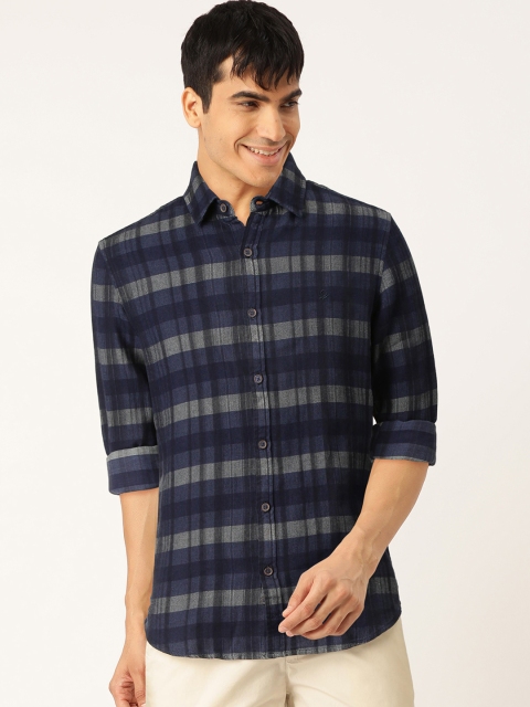 

United Colors of Benetton Men Navy Blue & Grey Slim Fit Checked Casual Shirt