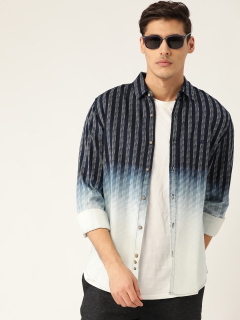 

United Colors of Benetton Men Blue & Off-White Slim Fit Indigo Dyed Casual Shirt
