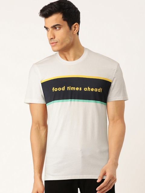 

United Colors of Benetton Men White & Navy Printed Round Neck T-shirt
