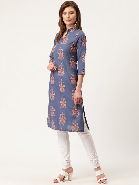 

HERE&NOW Women Blue & Pink Printed Straight Kurta