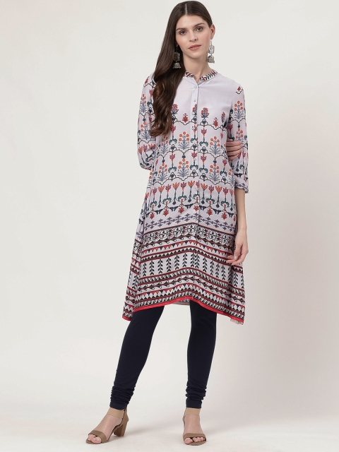 

HERE&NOW Women Lavender & Red Printed A-Line High-low Kurta