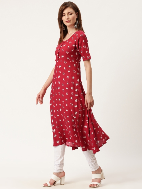 

HERE&NOW Women Red & White Floral Printed A-Line Kurta