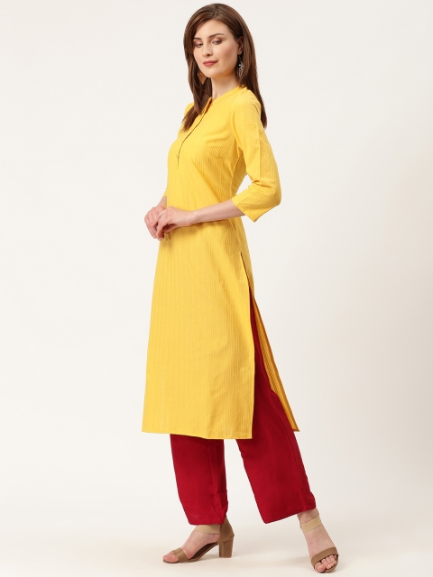 

HERE&NOW Women Mustard Yellow Self-Striped Straight Kurta