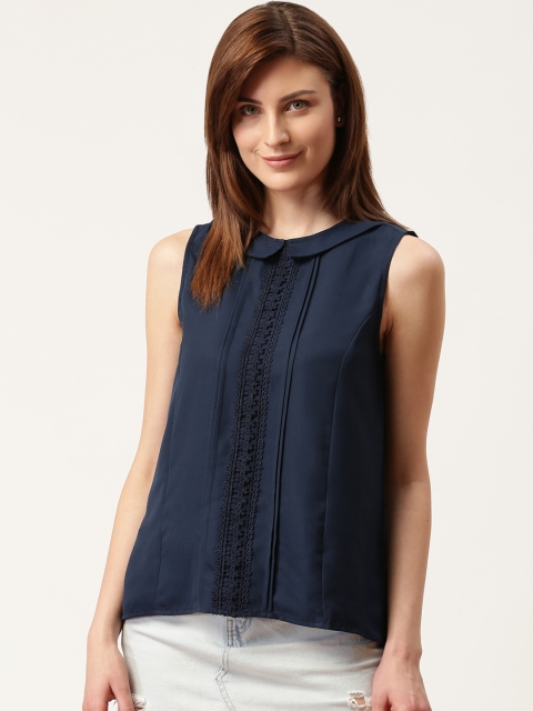 

HERE&NOW Women Navy Blue Solid High-Low Top