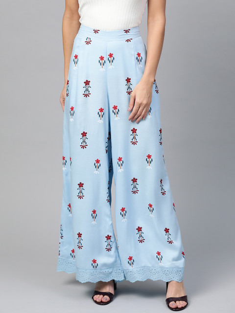 

HERE&NOW Women Blue & Red Printed Flared Palazzos