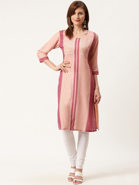 

HERE&NOW Women Pink & Maroon Printed Straight Kurta
