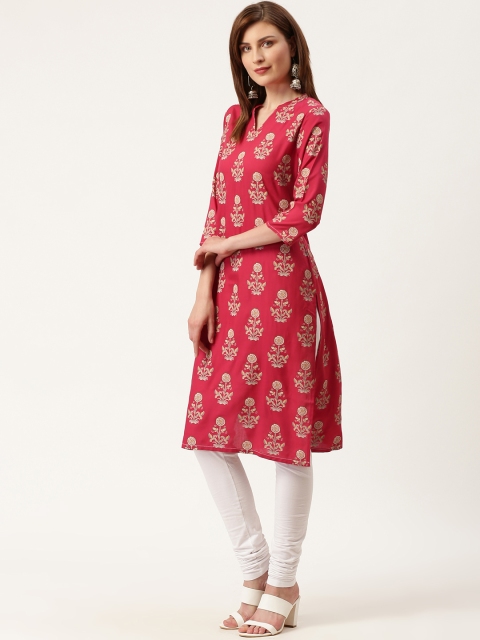 

HERE&NOW Women Pink & Beige Printed A-Line Kurta
