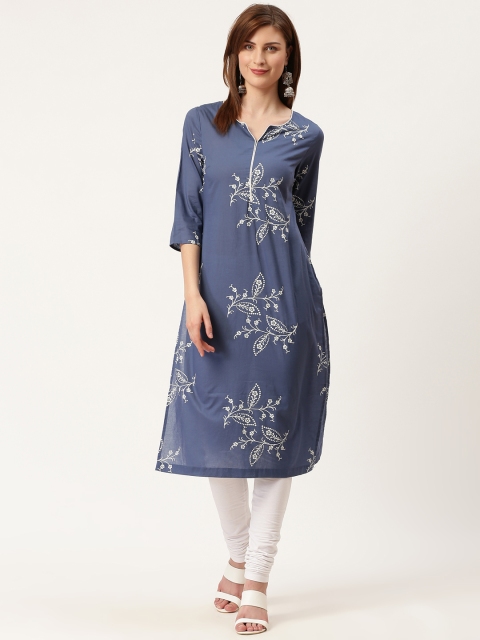 

HERE&NOW Women Blue & White Printed A-Line Kurta