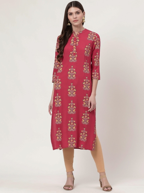 

HERE&NOW Women Pink & Mustard Yellow Printed Straight Kurta
