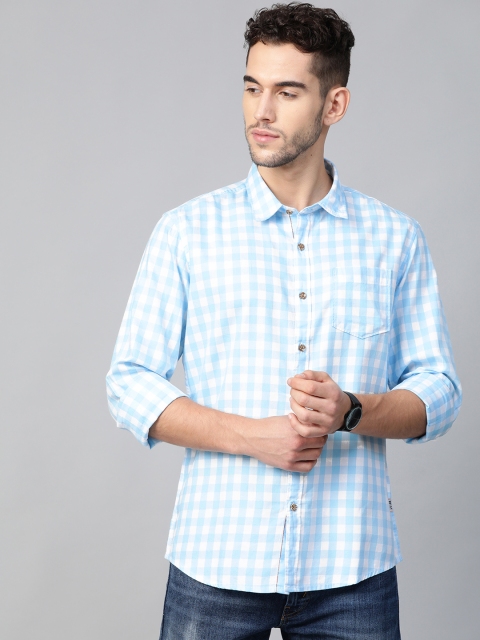 

BEAT LONDON by PEPE JEANS Men Blue & White Slim Fit Checked Casual Shirt