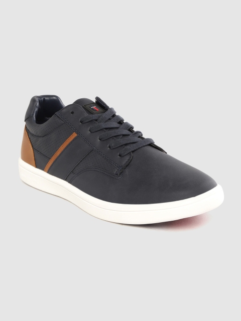 

Louis Philippe Men Navy Blue Solid Sneakers with Perforated Detail