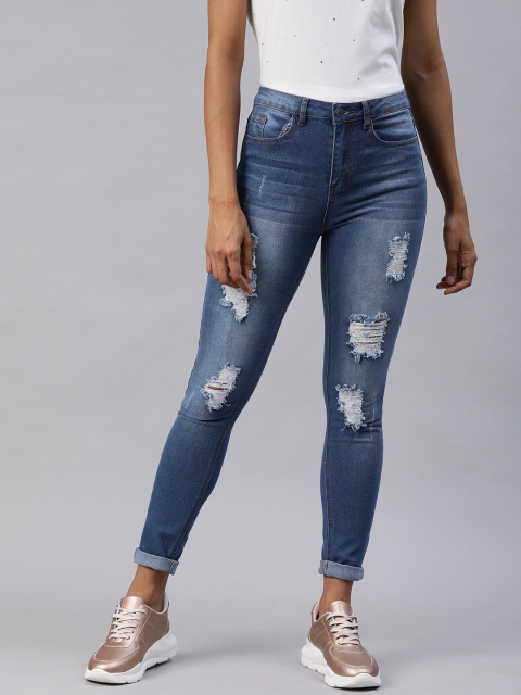 

London Rag Women Blue Skinny Fit Mid-Rise Mildly Distressed Stretchable Jeans