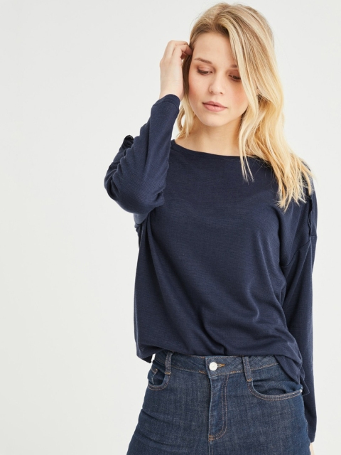 

promod Women Navy Blue Solid Top