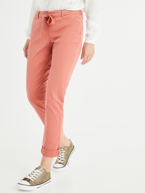 

promod Women Pink Regular Fit Solid Regular Trousers