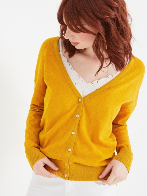 

promod Women Mustard Yellow Solid Cardigan