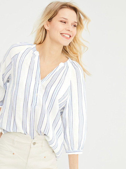 

promod Women White & Blue Striped Top