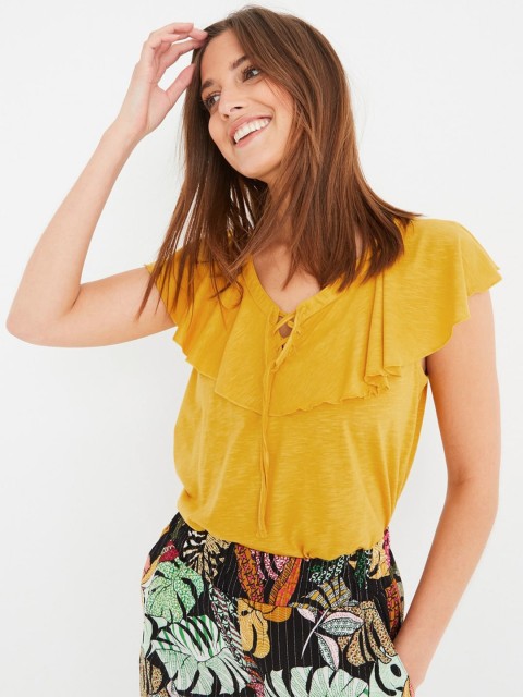 

promod Women Mustard Yellow Solid Top