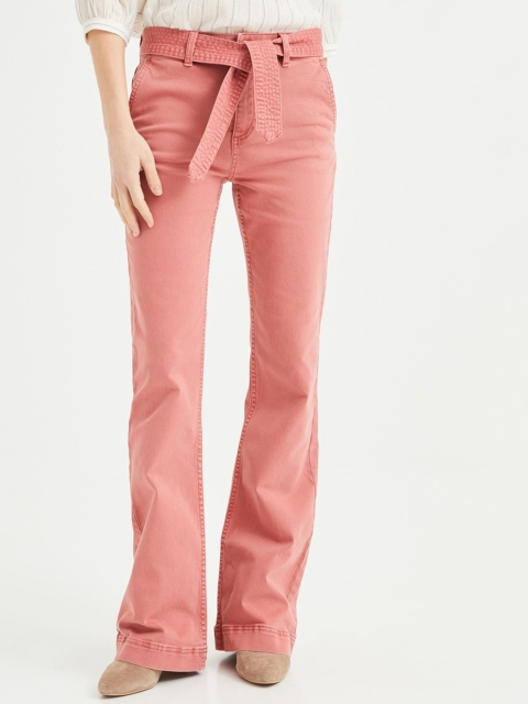 

promod Women Pink Flared Solid Bootcut Trousers