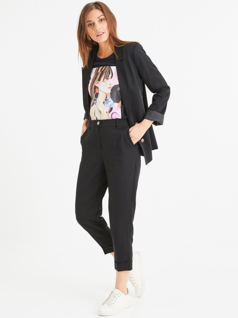 

promod Women Black Solid Open Front Casual Blazer