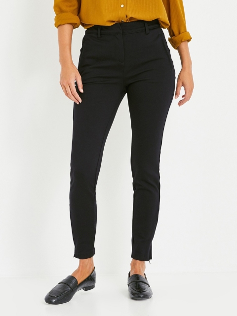 

promod Women Black Regular Fit Solid Regular Trousers