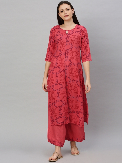 

Alena Women Coral & Pink Printed Kurta with Palazzos