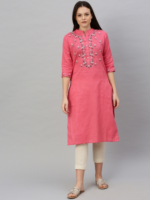 

Alena Women Pink Embroidered Straight Kurta