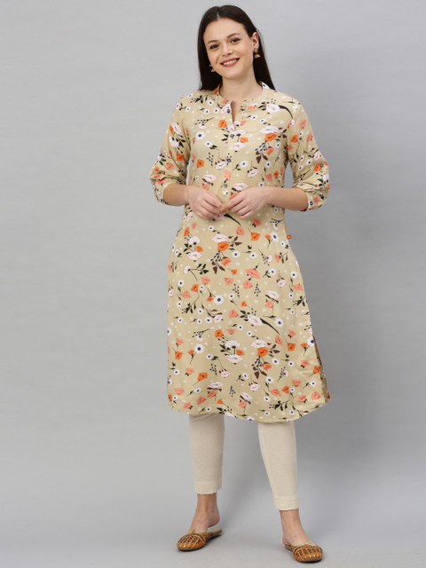 

Alena Women Beige & Pink Printed Straight Kurta