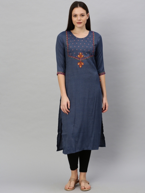 

Alena Women Navy Blue Yoke Design Straight Kurta