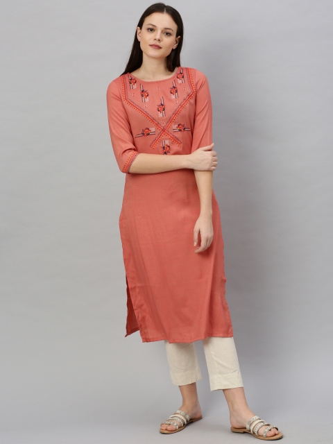 

Alena Women Rust Yoke Design Straight Kurta