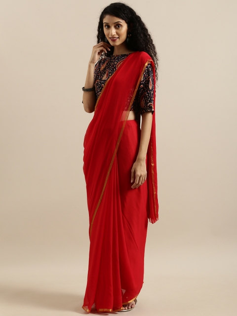 

Geroo Jaipur Red Solid Poly Chiffon Saree