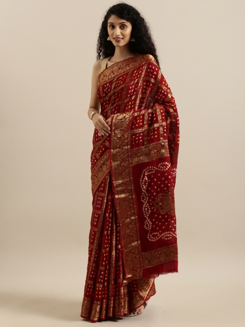 

Geroo Jaipur Maroon & Golden Dyed Handloom Bandhani Saree
