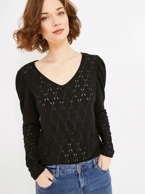 

promod Women Black & White Self Design Top