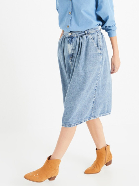 

promod Women Blue Washed A-line Denim Skirt
