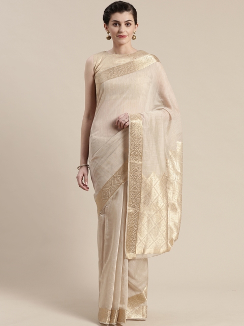 

Saree mall Cream-Coloured & Golden Solid Maheshwari Saree