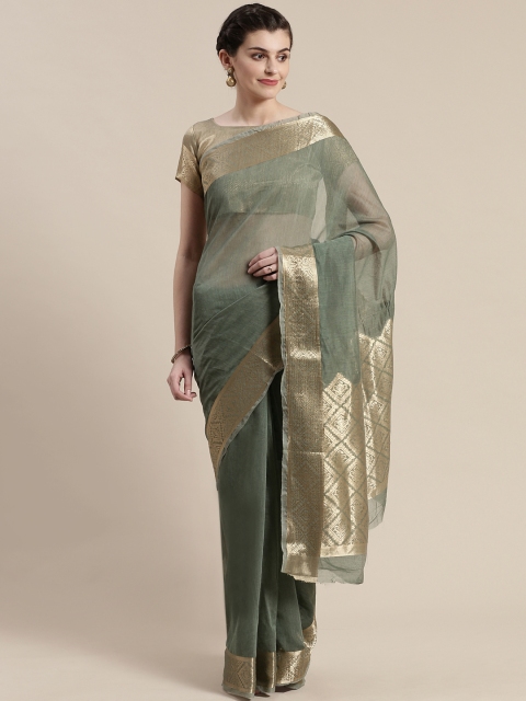 

Saree mall Olive Green & Golden Solid Maheshwari Saree