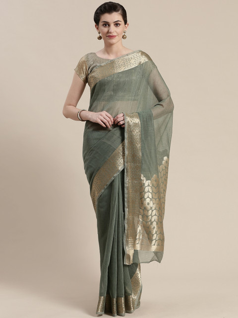 

Saree mall Olive Green & Golden Solid Maheshwari Saree