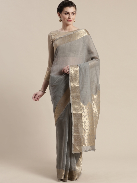 

Saree mall Grey & Golden Solid Maheshwari Saree