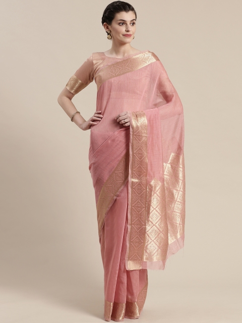 

Saree mall Pink & Golden Solid Maheshwari Saree