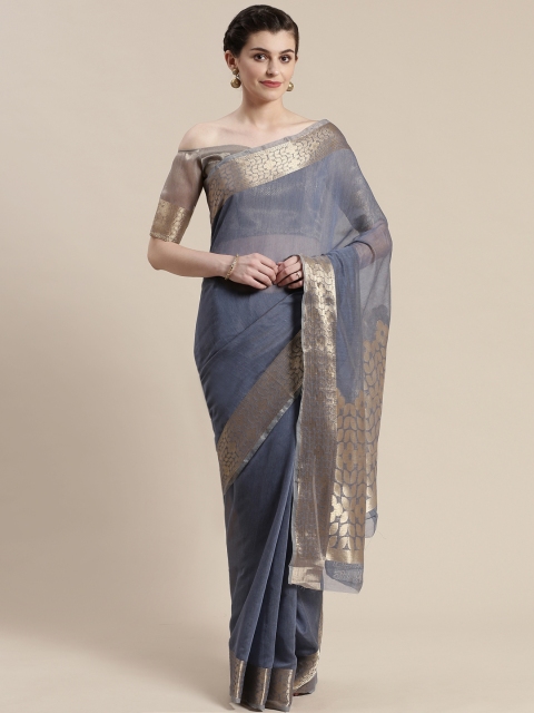 

Saree mall Blue & Golden Solid Maheshwari Saree