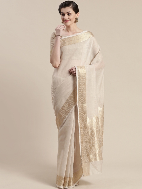 

Saree mall Off-White & Golden Solid Maheshwari Saree