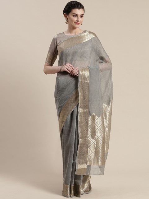 

Saree mall Grey & Golden Solid Maheshwari Saree