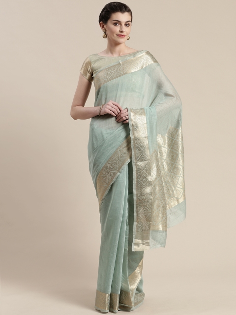 

Saree mall Sea Green & Golden Solid Maheshwari Saree