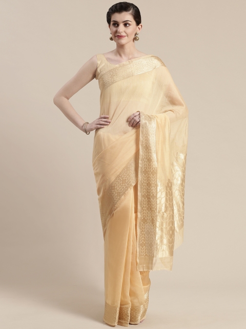 

Saree mall Beige & Golden Solid Maheshwari Saree