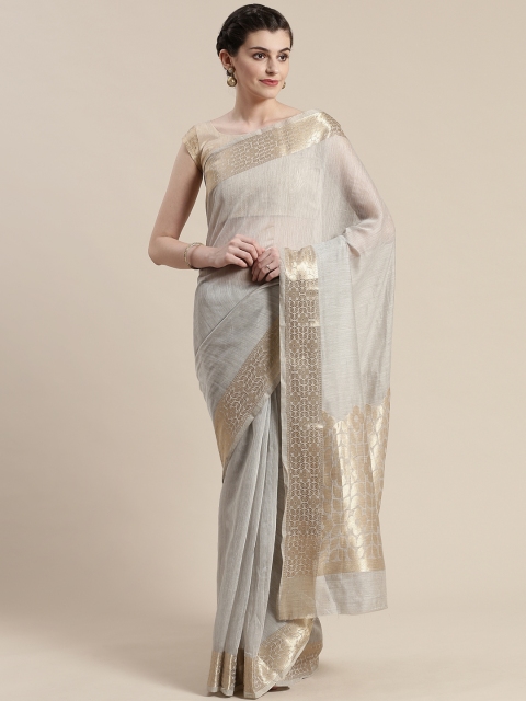 

Saree mall Grey & Golden Solid Maheshwari Saree